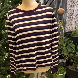 J. Crew Burgundy and Cream Striped Jersey